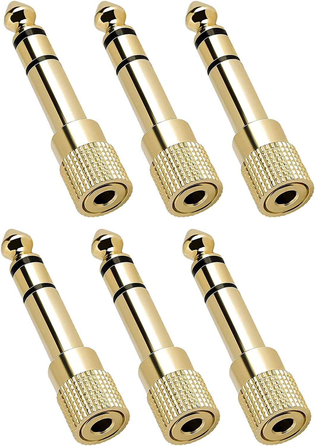 JINHEZO 1/4 to 3.5mm Adapter Headphone Jack, 6.35mm Male to 3.5mm Female Stereo Audio Jack Adapter for Aux Cable, Guitar Amplifier, Headphone, 6 Pack Golden